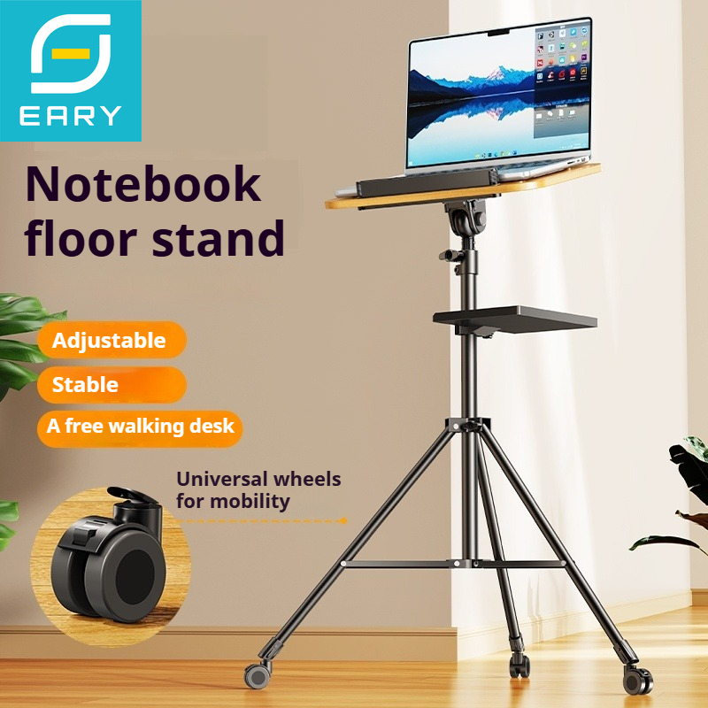 Projector Floor Stand Tripod Adjustable - Eary houten laptopstatief met wielen projectorhouder