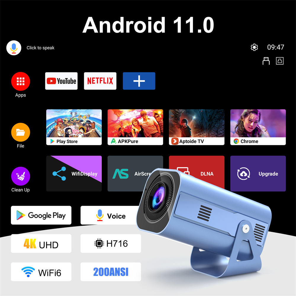 4K Smart Projector Android 11 Wifi 6 - Nieuwste Android 11 H96 Max B11