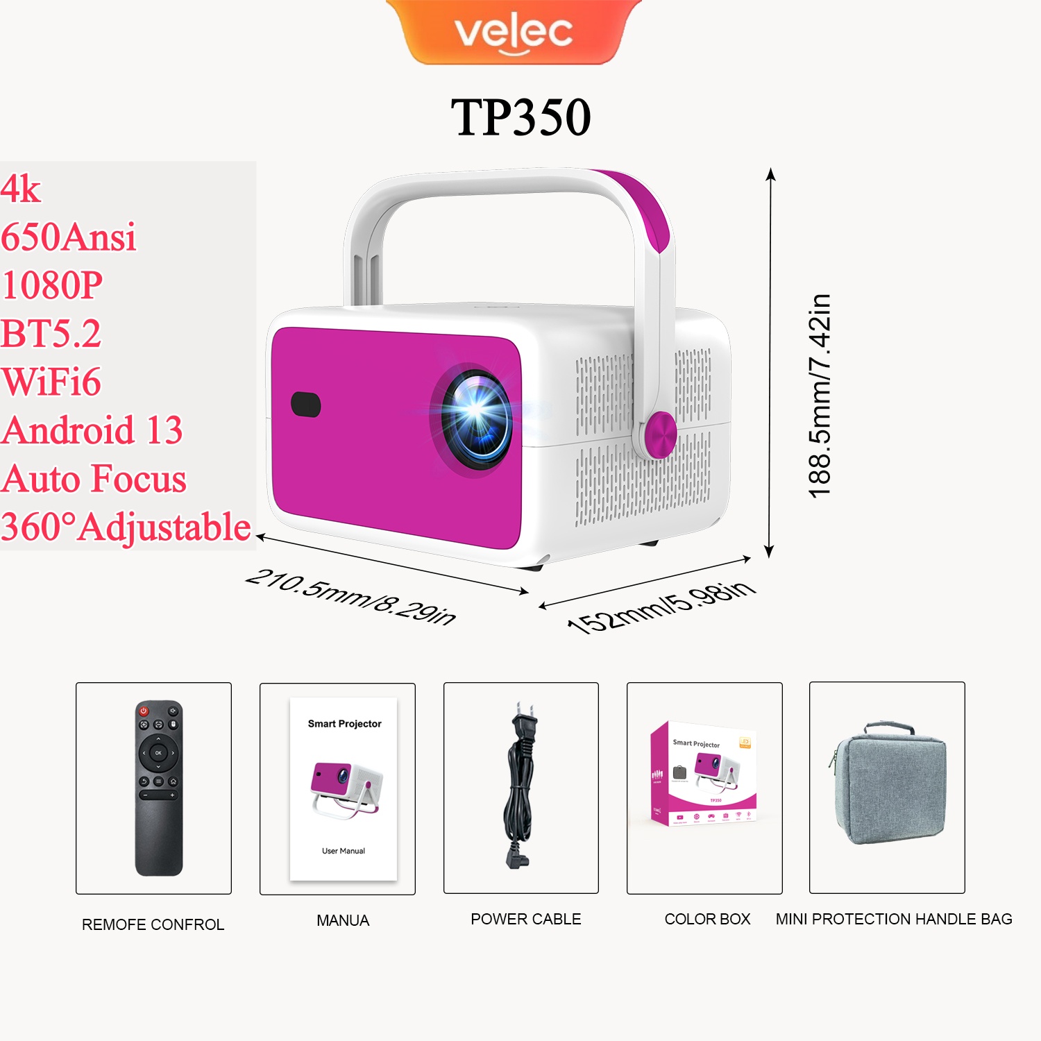 Velec 4K 1080P HD-projector 65 - 4K Smart Projector Android 11 Wifi 6 recensie en prijs